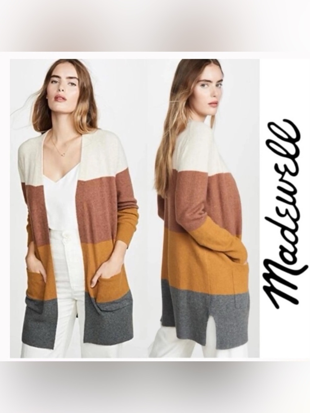 MADEWELL Kent Colorblock Cardigan In Antique Cream